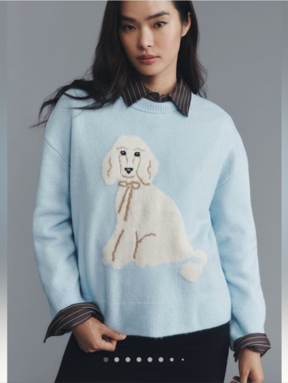 Maeve Light Blue Sweater with Cream Puppy Motif